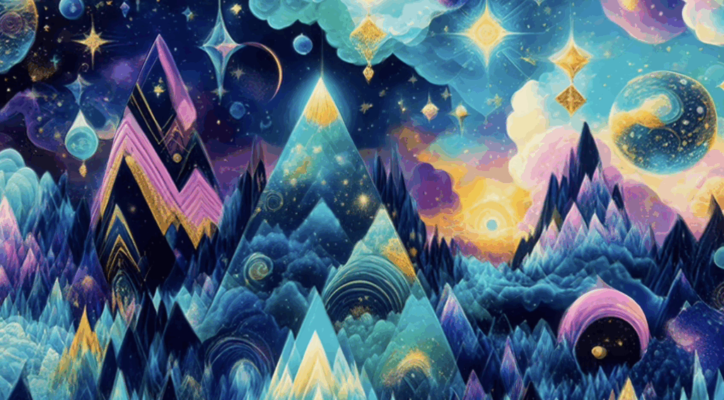 Swirling blue and gold fractals melting into a river of light, symbolizing the dissolution of form.